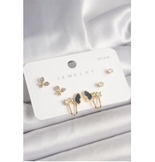 925 Ayar Gümüş Çivi Pirinç Zirkon Taşlı Kelebek Model Kadın Küpe Seti - TJ-BKP10405