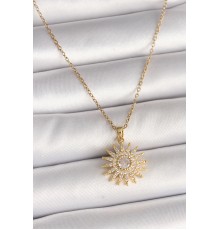 316L Çelik Gold Renk Zincir Zirkon Taşlı Güneş Model Kadın Kolye - TJ-BKO9978