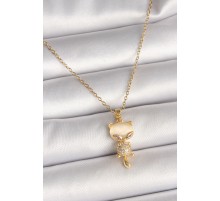 316L Çelik Gold Renk Zincir Zirkon Taşlı Kedi Model Kadın Kolye - TJ-BKO9980