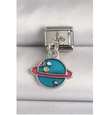 316L Çelik Gümüş Renk Mavi Satürn Model Nomination Charm - TJ-BC1222