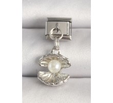 316L Çelik Gümüş Renk İncili Midye Model Nomination Charm - TJ-BC1254