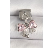 316L Çelik Gümüş Renk Pembe Zirkon Taşlı Fiyonk Model Nomination Charm - TJ-BC1298
