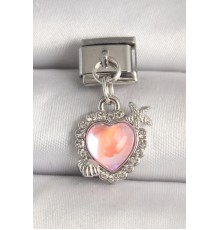 316L Çelik Gümüş Renk Pembe Mineli Kalp Model Deniz Yıldız Detay Nomination Charm - TJ-BC1304