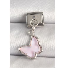 316L Çelik Gümüş Renk Pembe Kelebek Model Nomination Charm - TJ-BC1321