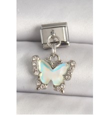 316L Çelik Gümüş Renk Zirkon Taşlı Sarı Mineli Kelebek Model Nomination Charm - TJ-BC1324