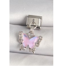 316L Çelik Gümüş Renk Zirkon Taşlı Pembe Kelebek Model Nomination Charm - TJ-BC1325