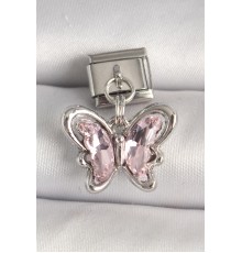 316L Çelik Gümüş Renk Pembe Zirkon Taşlı Kelebek Model Nomination Charm - TJ-BC1327