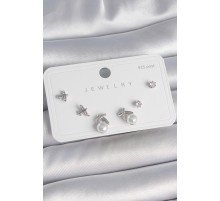 Pirinç Gümüş Renk Zirkon Taşlı Kelebek Model İnci Detay 925 Ayar Gümüş Çivi Kadın Küpe Seti - TJ-BKP10479