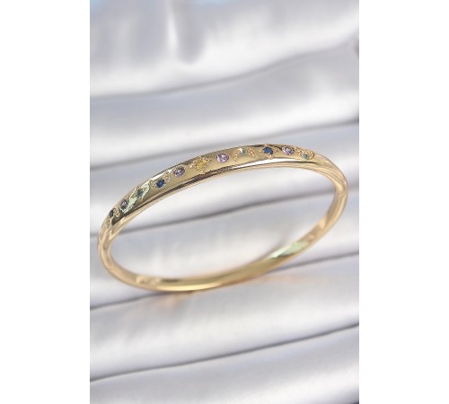 Pirinç Gold Renk Renkli Zirkon Taşlı Hilal Yıldız İşlemeli Kadın Kelepçe - TJ-BB6943 Pirinç Gold Renk Renkli Zirkon Taşlı Hilal Yıldız İşlemeli Kadın Kelepçe - TJ-BB6943