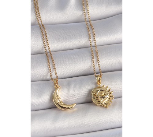 316L Çelik Gold Renk Ay Güneş Model Arkadaşlık Kadın Kolye - TJ-BKO10027 316L Çelik Gold Renk Ay Güneş Model Arkadaşlık Kadın Kolye - TJ-BKO10027
