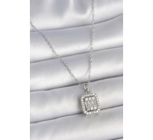 316L Çelik Gümüş Renk Zincir Kare Zirkon Taşlı Kadın Kolye - TJ-BKO10058