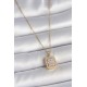 316L Çelik Gold Renk Zincir Kare Zirkon Taş Model Kadın Kolye - TJ-BKO10059