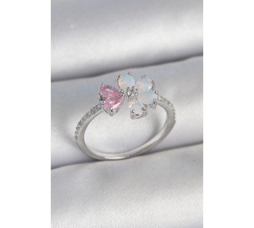 Pirinç Gümüş Renk Beyaz Mineli Pembe Zirkon Taşlı Çiçek Model Kadın Yüzük - TJ-BYK3708 Pirinç Gümüş Renk Beyaz Mineli Pembe Zirkon Taşlı Çiçek Model Kadın Yüzük - TJ-BYK3708