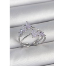 Pirinç Gümüş Renk Mor Damla Zirkon Taşlı Taç Model Kadın Yüzük - TJ-BYK3714