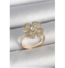 Pirinç Gold Renk Zirkon Taşlı Yonca Model Ayarlanabilir Kadın Yüzük - TJ-BYK3719