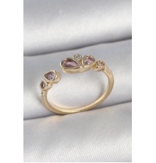 Pirinç Gold Renk Pembe Damla Zirkon Taşlı Ayarlanabilir Kadın Yüzük - TJ-BYK3735