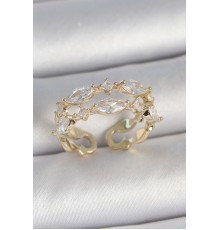Pirinç Gold Renk 2'Li Damla Zirkon Taşlı Ayarlanabilir Kadın Yüzük - TJ-BYK3749