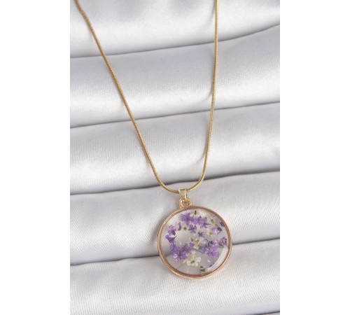 316L Çelik Gold Renk Zincir Daire Eposki Mor Çiçek Model Kadın Kolye - TJ-BKO10071 316L Çelik Gold Renk Zincir Daire Eposki Mor Çiçek Model Kadın Kolye - TJ-BKO10071