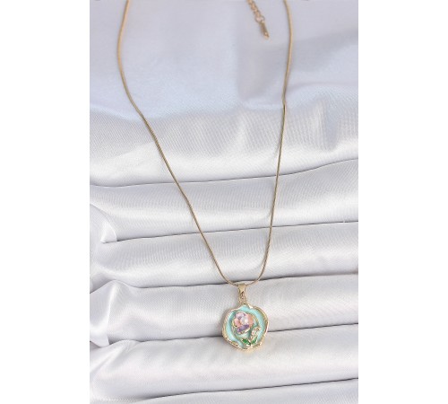 316L Çelik Gold Renk Zincir Turkuaz Pembe Mor Çiçek İşlemeli İnci Detay Portre Model Kadın Kolye - TJ-BKO10073 316L Çelik Gold Renk Zincir Turkuaz Pembe Mor Çiçek İşlemeli İnci Detay Portre Model Kadın Kolye - TJ-BKO10073
