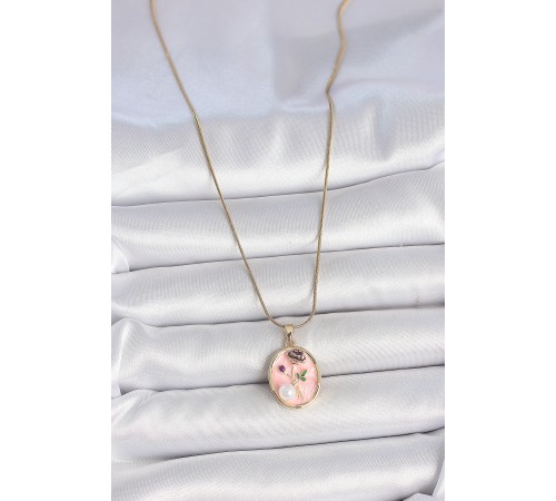 316L Çelik Gold Renk Zincir Pembe Çiçek İşlemeli İnci Detay Portre Model Kadın Kolye - TJ-BKO10077 316L Çelik Gold Renk Zincir Pembe Çiçek İşlemeli İnci Detay Portre Model Kadın Kolye - TJ-BKO10077