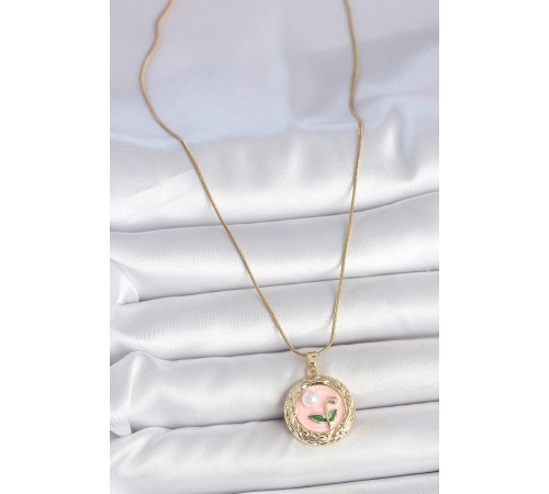 316L Çelik Gold Renk Zincir Pembe Çiçek İşlemeli inci Detay Portre Model Kadın Kolye - TJ-BKO10079 316L Çelik Gold Renk Zincir Pembe Çiçek İşlemeli inci Detay Portre Model Kadın Kolye - TJ-BKO10079