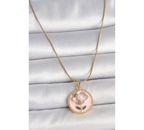 316L Çelik Gold Renk Zincir Pembe Çiçek İşlemeli İnci Detay Portre Model Kadın Kolye - TJ-BKO10087 316L Çelik Gold Renk Zincir Pembe Çiçek İşlemeli İnci Detay Portre Model Kadın Kolye - TJ-BKO10087