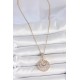 316L Çelik Gold Renk Zirkon Taşlı Madalyon Model Kadın Kolye - TJ-BKO10089