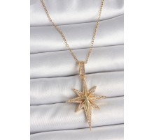 316L Çelik Gold Renk Zirkon Taşlı Kutup Yıldız Model Kadın Kolye - TJ-BKO10092