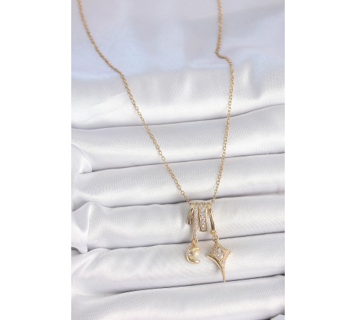 316L Çelik Gold Renk Zirkon Taşlı Sallantı Ay Yıldız Figür Charm Kadın Kolye - TJ-BKO10101 316L Çelik Gold Renk Zirkon Taşlı Sallantı Ay Yıldız Figür Charm Kadın Kolye - TJ-BKO10101