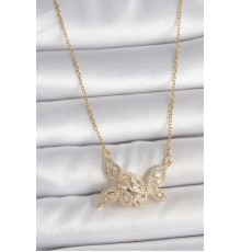 316L Çelik Gold Renk Zincir Zirkon Taşlı Kelebek Model Kadın Kolye - TJ-BKO10105