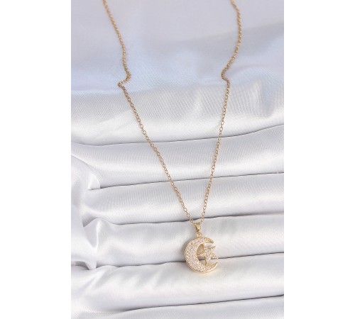 316L Çelik Gold Renk Zincir Zirkon Taşlı Ay Yıldız Model Kadın Kolye - TJ-BKO10107 316L Çelik Gold Renk Zincir Zirkon Taşlı Ay Yıldız Model Kadın Kolye - TJ-BKO10107