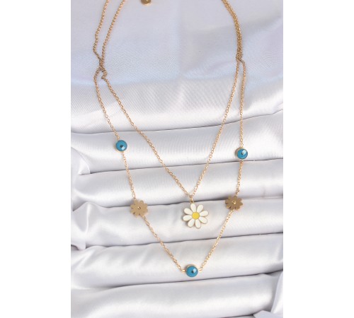 316L Çelik Gold Renk 2'Li Zincir Model Papatya Figür Nazar Boncuk Detay Kadın Kolye - TJ-BKO10114 316L Çelik Gold Renk 2'Li Zincir Model Papatya Figür Nazar Boncuk Detay Kadın Kolye - TJ-BKO10114