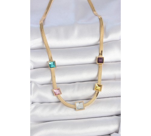 316L Çelik Gold Renk İtalyan Zincir Model Kare Renkli Zirkon Taşlı Kadın Kolye - TJ-BKO10118 316L Çelik Gold Renk İtalyan Zincir Model Kare Renkli Zirkon Taşlı Kadın Kolye - TJ-BKO10118