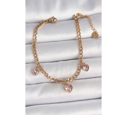 316L Çelik Gold Renk Zincir Sallantı Pembe Zirkon Taşlı Kalp Model Kadın Bileklik - TJ-BB6947 316L Çelik Gold Renk Zincir Sallantı Pembe Zirkon Taşlı Kalp Model Kadın Bileklik - TJ-BB6947