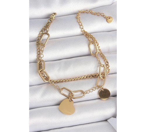 316L Çelik Gold Renk 2'Li Zincir Model Sallantı Kalp Figür Kadın Bileklik - TJ-BB6953 316L Çelik Gold Renk 2'Li Zincir Model Sallantı Kalp Figür Kadın Bileklik - TJ-BB6953