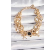 Pirinç Gold Renk Çoklu Zincir Model Deniz Yıldız Figür Kadın Bileklik - TJ-BB6963