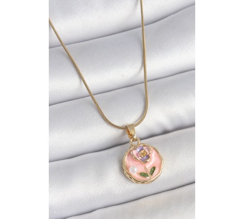 316L Çelik Gold Renk Zincir Pembe Minimal Çiçek İşlemeli İnci Detay Portre Model Kadın Kolye - TJ-BKO10129 316L Çelik Gold Renk Zincir Pembe Minimal Çiçek İşlemeli İnci Detay Portre Model Kadın Kolye - TJ-BKO10129