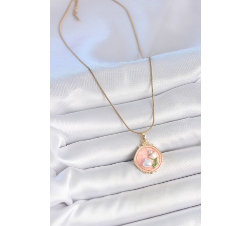 316L Çelik Gold Renk Zincir Pembe Mineli İncili Çiçek İşlemeli Portre Model Kadın Kolye - TJ-BKO10151 316L Çelik Gold Renk Zincir Pembe Mineli İncili Çiçek İşlemeli Portre Model Kadın Kolye - TJ-BKO10151