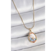 316L Çelik Gold Renk Zincir Mix Renkli Deniz Yıldız İşlemeli İnci Detay Portre Model Kadın Kolye - TJ-BKO10162