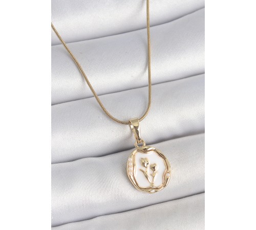 316L Çelik Gold Renk Zincir Beyaz Minel Çiçek İşlemeli Portre Model Kadın Kolye - TJ-BKO10167 316L Çelik Gold Renk Zincir Beyaz Minel Çiçek İşlemeli Portre Model Kadın Kolye - TJ-BKO10167
