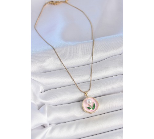 316L Çelik Gold Renk Zincir Pembe Mineli İncili Çiçek İşlemeli Portre Model Kadın Kolye - TJ-BKO10169 316L Çelik Gold Renk Zincir Pembe Mineli İncili Çiçek İşlemeli Portre Model Kadın Kolye - TJ-BKO10169