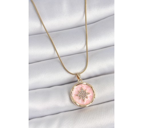 316L Çelik Gold Renk Zincir Pembe Mineli Zirkon Taşlı Kuzey Yıldız İşlemeli Madalyon Model Kadın Kolye - TJ-BKO10172 316L Çelik Gold Renk Zincir Pembe Mineli Zirkon Taşlı Kuzey Yıldız İşlemeli Madalyon Model Kadın Kolye - TJ-BKO10172