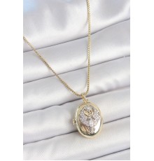 316L Çelik Gold Renk Zincir Zirkon Taşlı Anka Kuşu İşlemeli Açılır Model Kadın Kolye - TJ-BKO10213