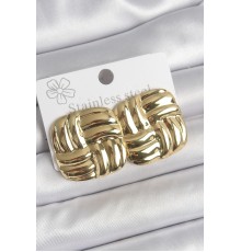 316 Çelik Gold Renk İşlemeli Kare Plaka Model Kadın Küpe - TJ-BKP10521