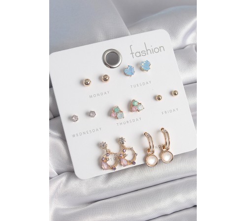 Pirinç Gold Renk Zirkon Taşlı Sallantı Halka Figür Kalp Detay 7 Çift Kadın Küpe - TJ-BKP10533 Pirinç Gold Renk Zirkon Taşlı Sallantı Halka Figür Kalp Detay 7 Çift Kadın Küpe - TJ-BKP10533