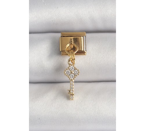 316L Çelik Gold Renk Sallantı Zirkon Taşlı Anahtar Model Nomination Charm - TJ-BC1338 316L Çelik Gold Renk Sallantı Zirkon Taşlı Anahtar Model Nomination Charm - TJ-BC1338
