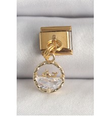 316L Çelik Gold Renk Sallantı Zirkon Taşlı Balina Model Nomination Charm - TJ-BC1339