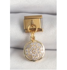 316L Çelik Gold Renk Sallantı Zirkon Taşlı Yonca Model Nomination Charm - TJ-BC1340