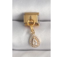 316L Çelik Gold Renk Sallantı Damla Zirkon Taşlı Nomination Charm - TJ-BC1354