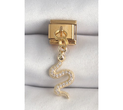 316L Çelik Gold Renk Sallantı Zirkon Taşlı Yılan Model Nomination Charm - TJ-BC1364 316L Çelik Gold Renk Sallantı Zirkon Taşlı Yılan Model Nomination Charm - TJ-BC1364